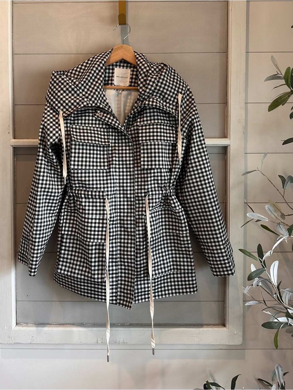 Avec Les Filles Black & White Gingham Utility Trench